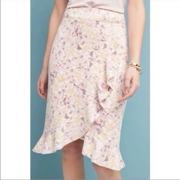 Anthropologie Floral “Skye” Ruffled Tiered Pink Skirt Size: 8 Cocktail Midi - Picture 8 of 8